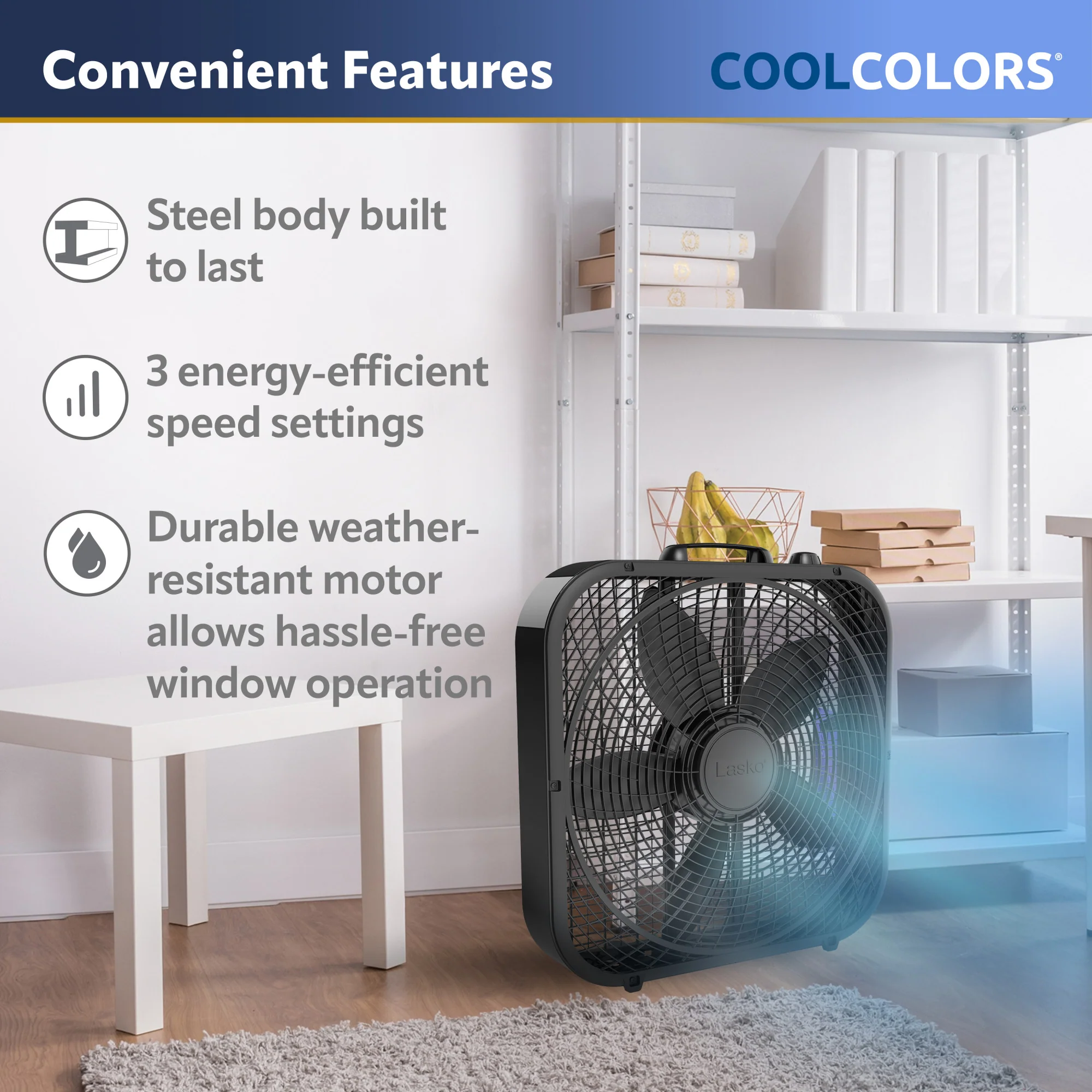 Lasko B20301 20" Weather Resistant Box Fan with 3 Speeds - Image 5