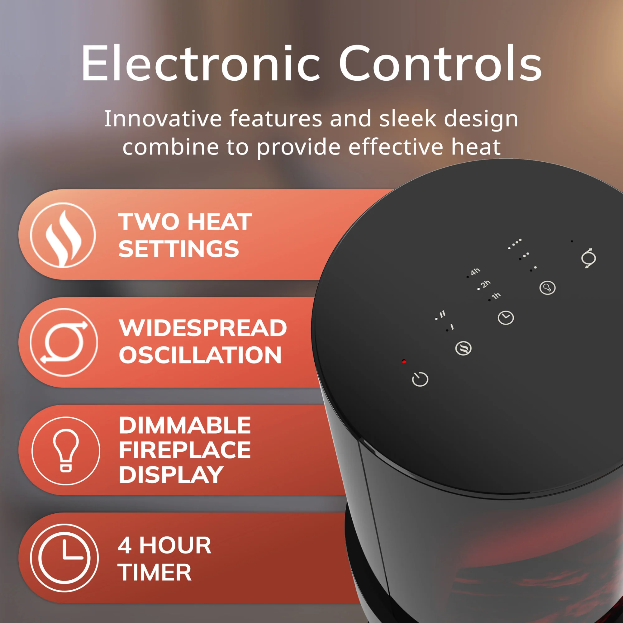 Lasko CA20150 20" 1500W Oscillating Fireplace Ceramic Tower Space Heater with Tip-Switch: Black - Image 5