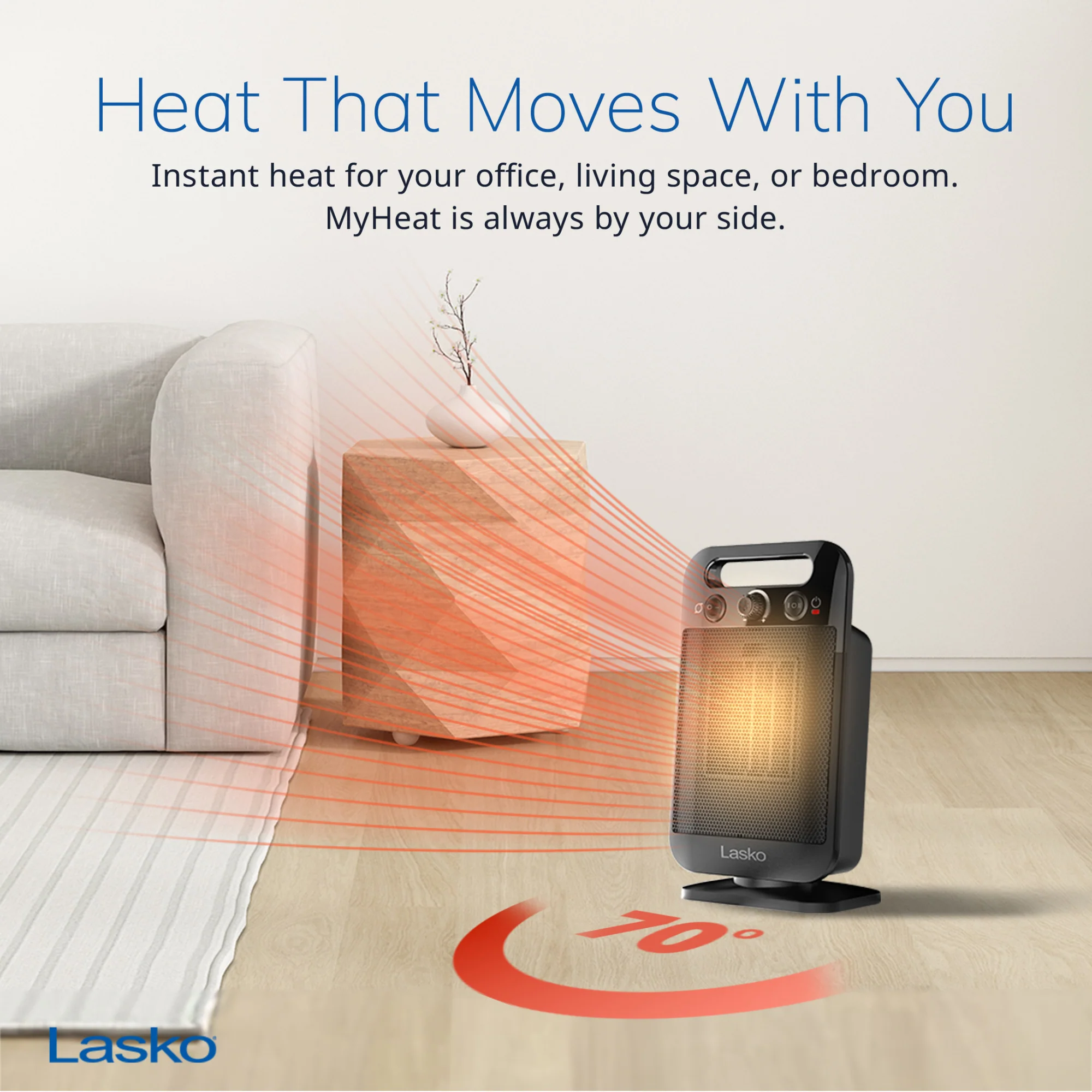 Lasko CD12100 Oscillating Personal Space Heater with Adjustable Thermostat, Black - Image 3