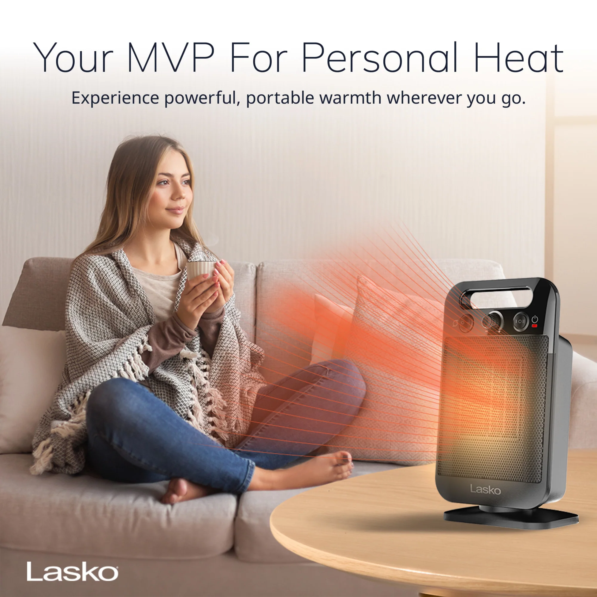 Lasko CD12100 Oscillating Personal Space Heater with Adjustable Thermostat, Black - Image 4