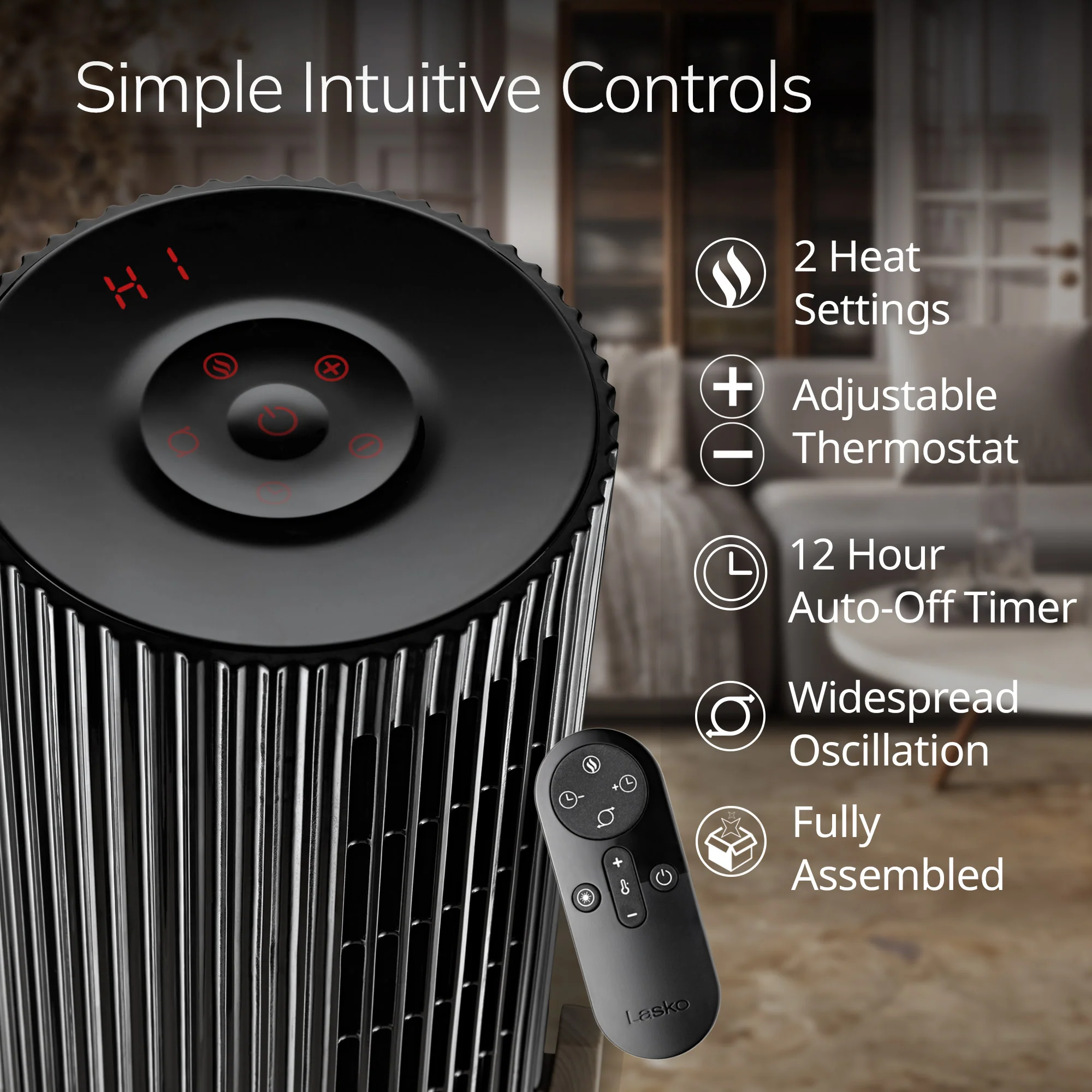 Lasko Artisan 16" Ceramic Space Heater with Remote (black, model CX16550) - Image 5