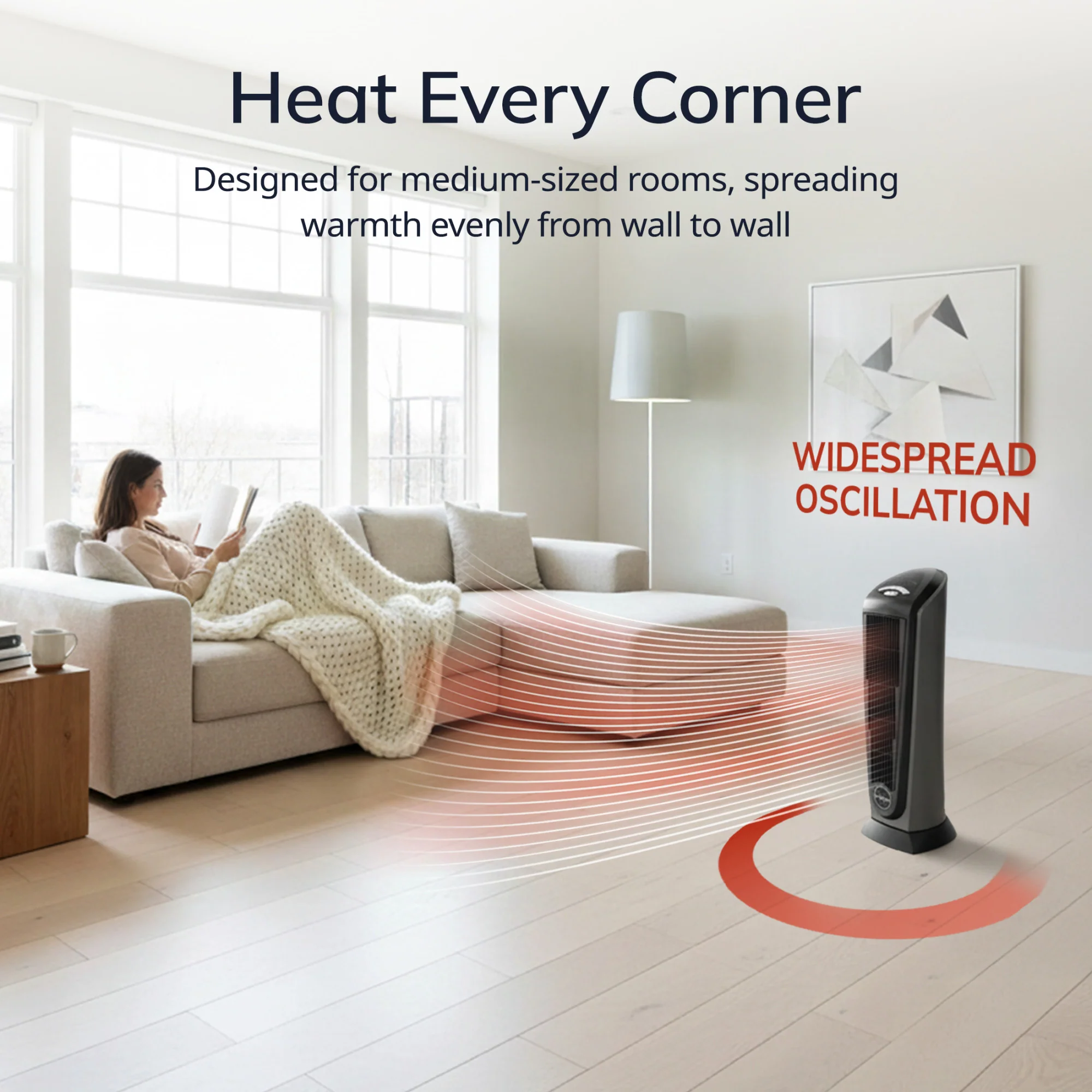 Lasko Electric Oscillating Ceramic Tower Space Heater with Remote Control, 751320, Black - Image 3