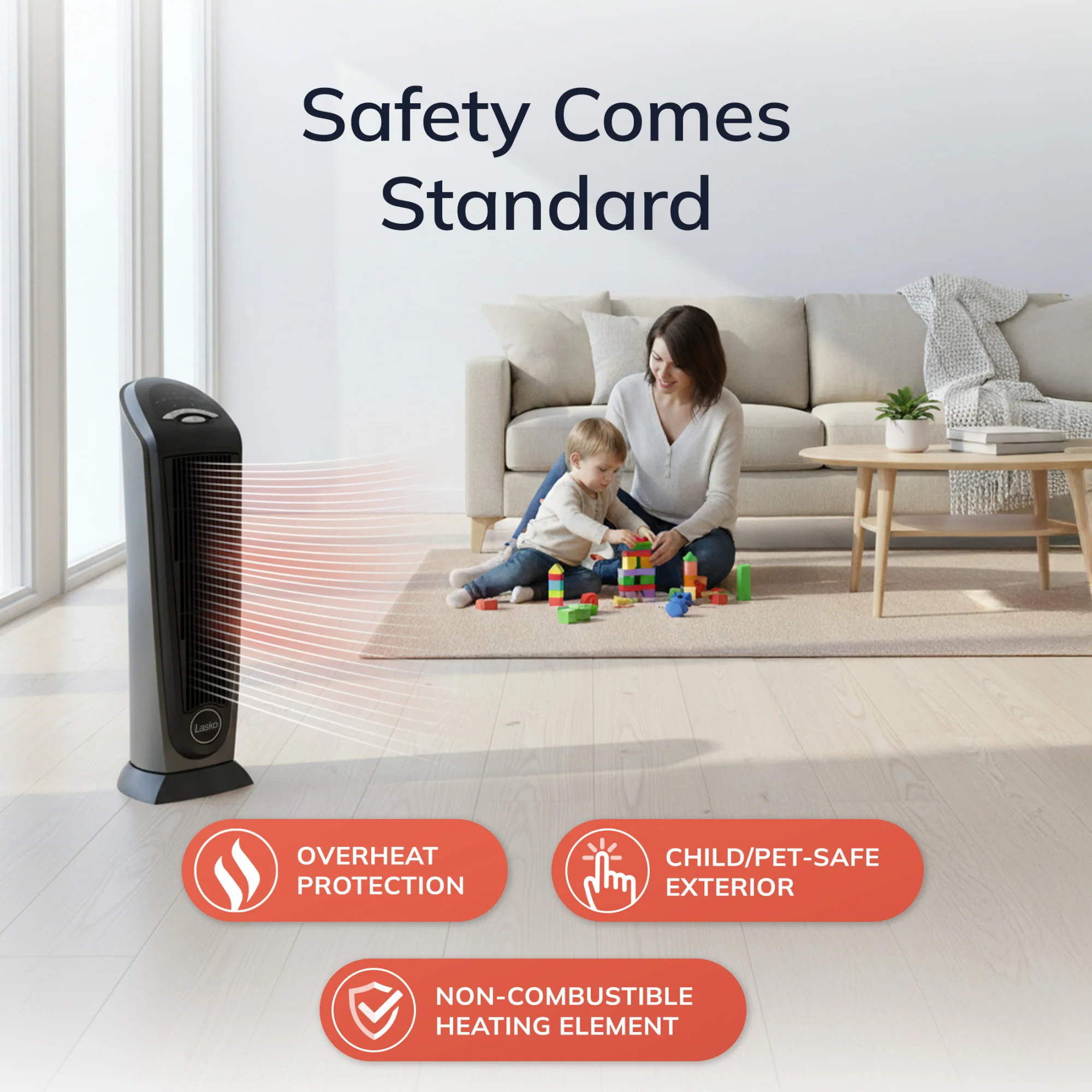 Lasko Electric Oscillating Ceramic Tower Space Heater with Remote Control, 751320, Black - Image 7