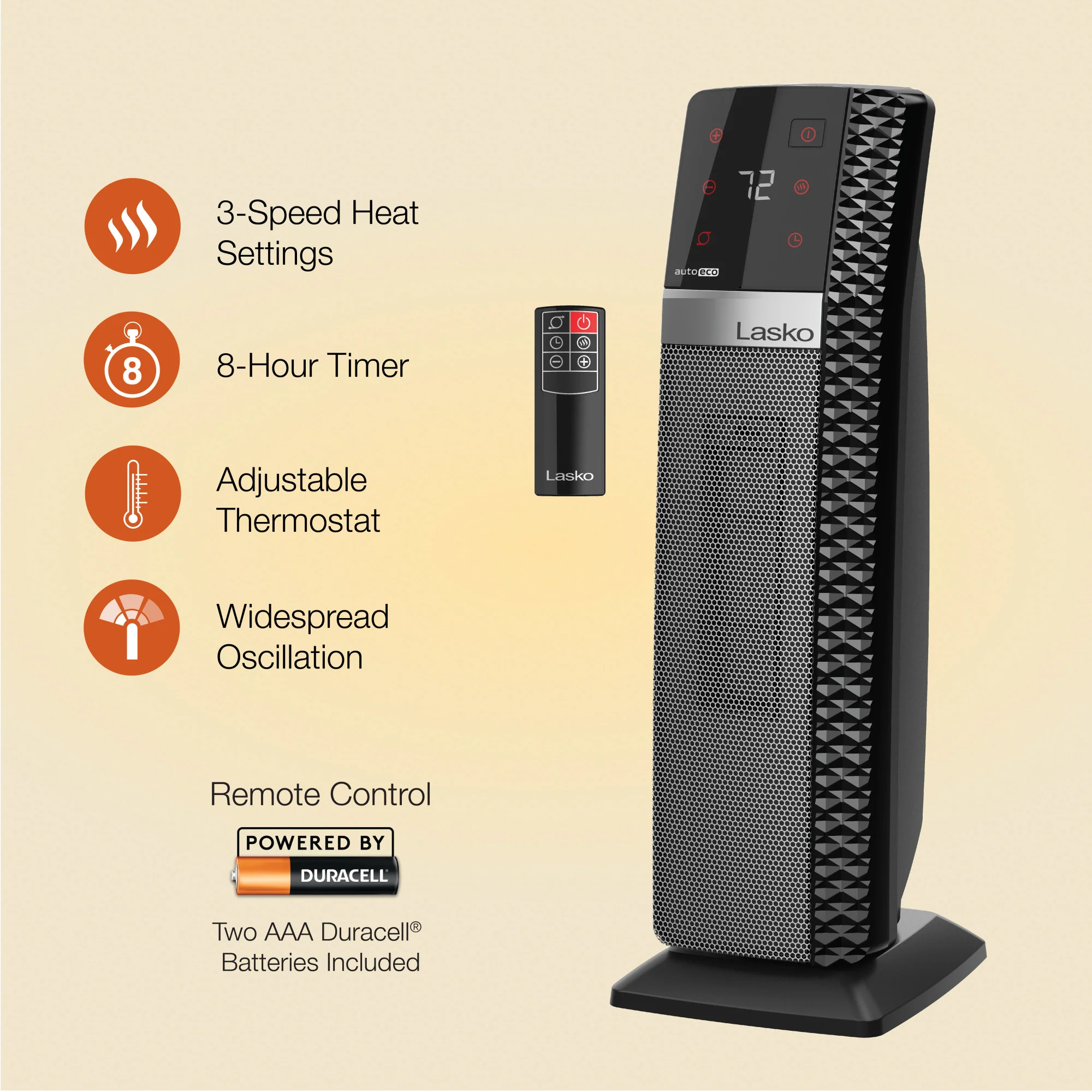 Lasko Elite Collection 1500W Ceramic Tower Space Heater with Tip-Over Switch, CT22445 - Image 5