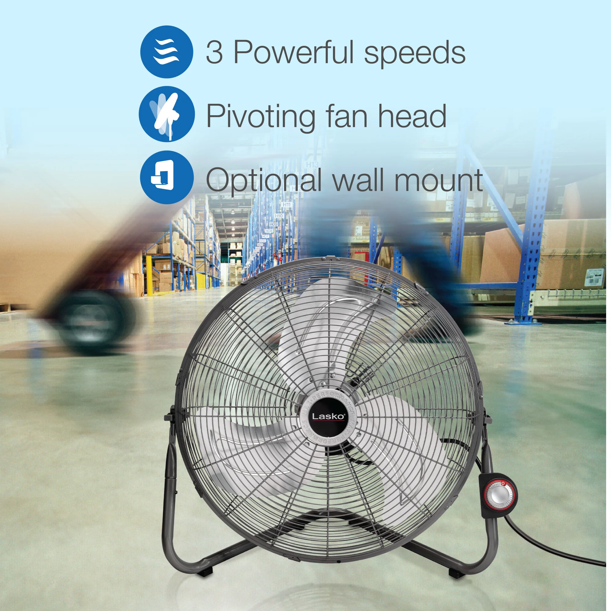 Lasko Max Performance 20" High Velocity Floor Fan or Wallmount Fan - Image 4