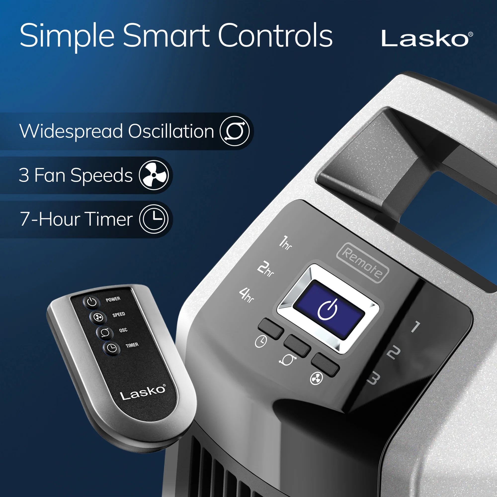 Lasko High Velocity Tower Fan with Remote Control, U35115, Silver/Black - Image 3