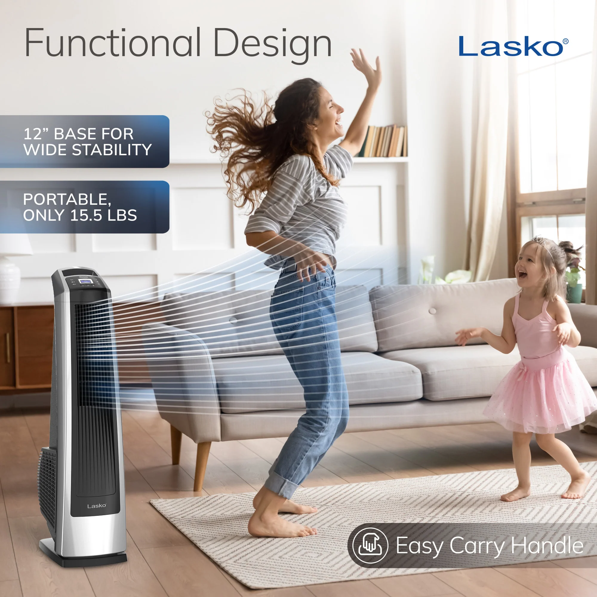 Lasko High Velocity Tower Fan with Remote Control, U35115, Silver/Black - Image 5