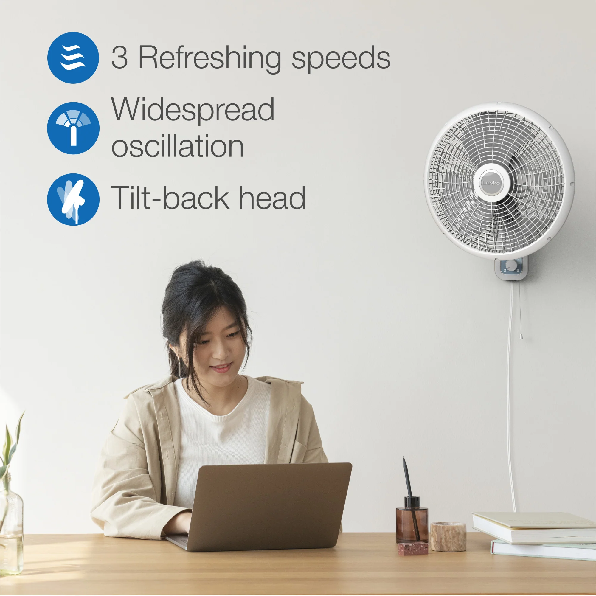 Lasko M16900 16" 3-Speed Oscillating Wall Mount Fan - Image 4