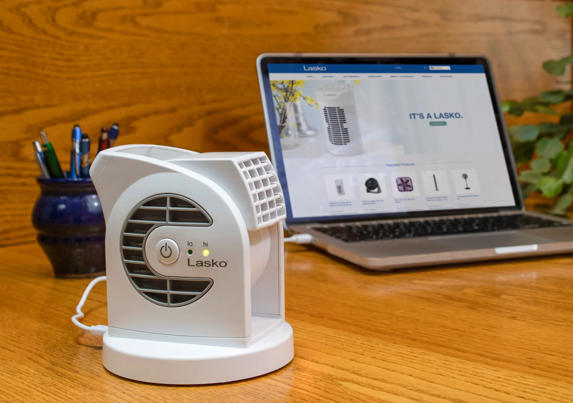 Lasko MyCool Mini USB 2- Speed Desk Fan with USB Cable and AC Adapter, D300, White - Image 16
