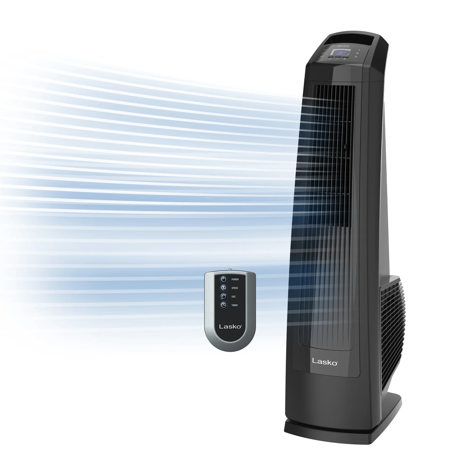Lasko Oscillating High Velocity Fan with Remote Control, U35122, Black