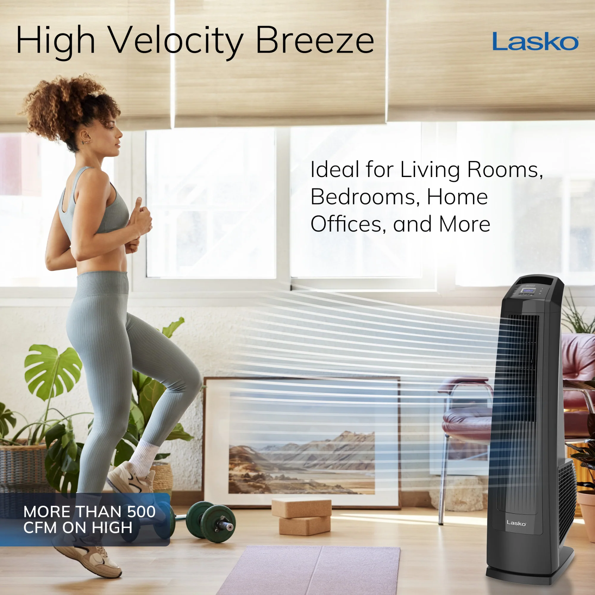 Lasko Oscillating High Velocity Fan with Remote Control, U35122, Black - Image 3