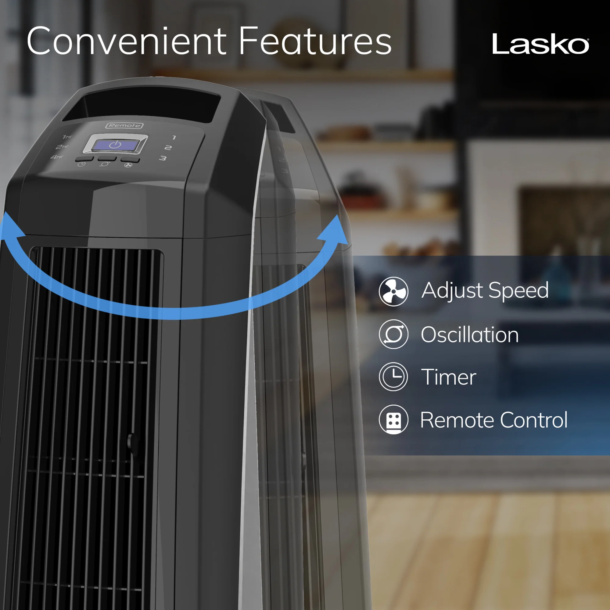 Lasko Oscillating High Velocity Fan with Remote Control, U35122, Black - Image 4