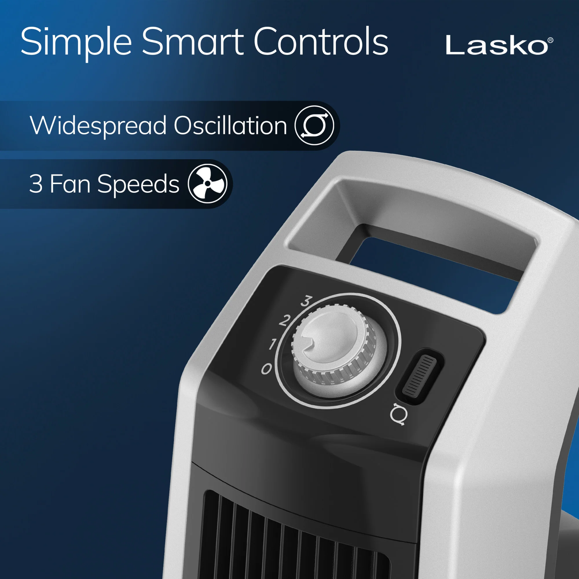 Lasko Oscillating High Velocity Tower Fan with 3 Speeds, U35105, Gray/Black - Image 6