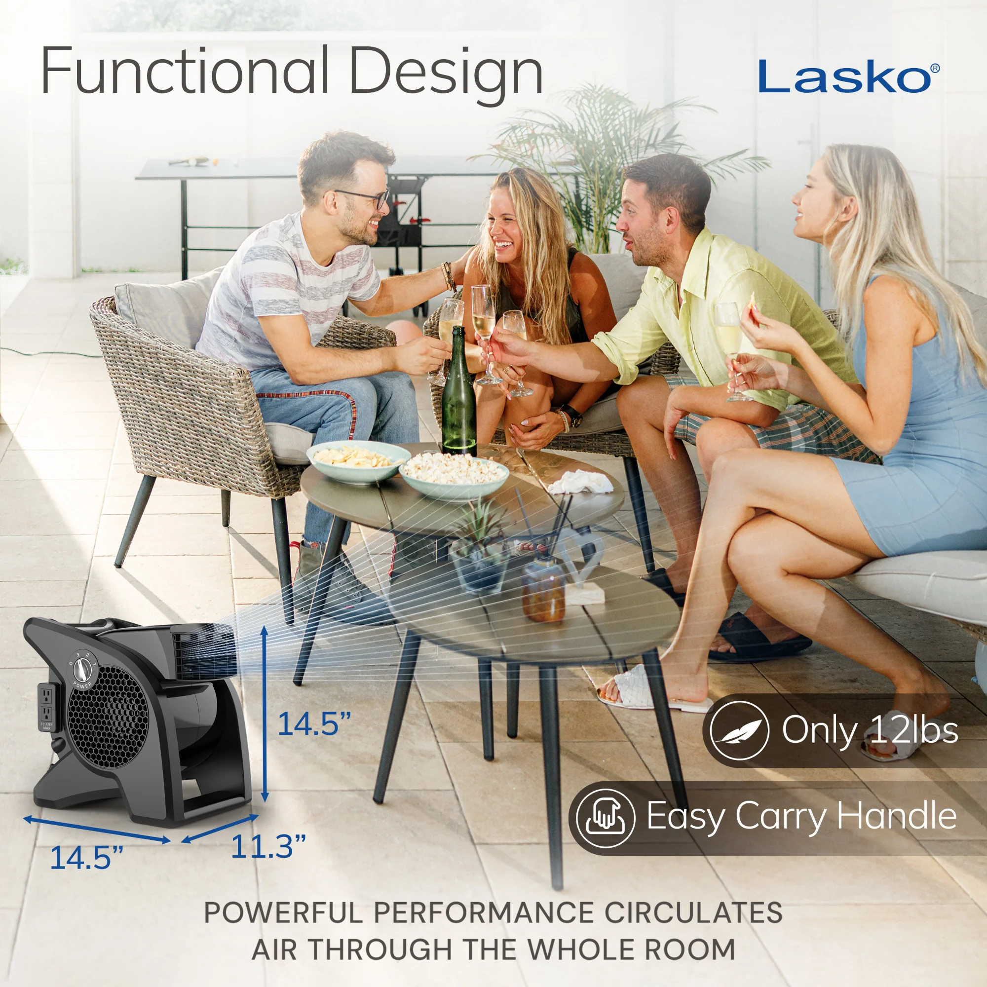 Lasko Pro Performance Pivoting High Velocity Utility Blower Fan with 3 Speeds, U15617, Black - Image 5