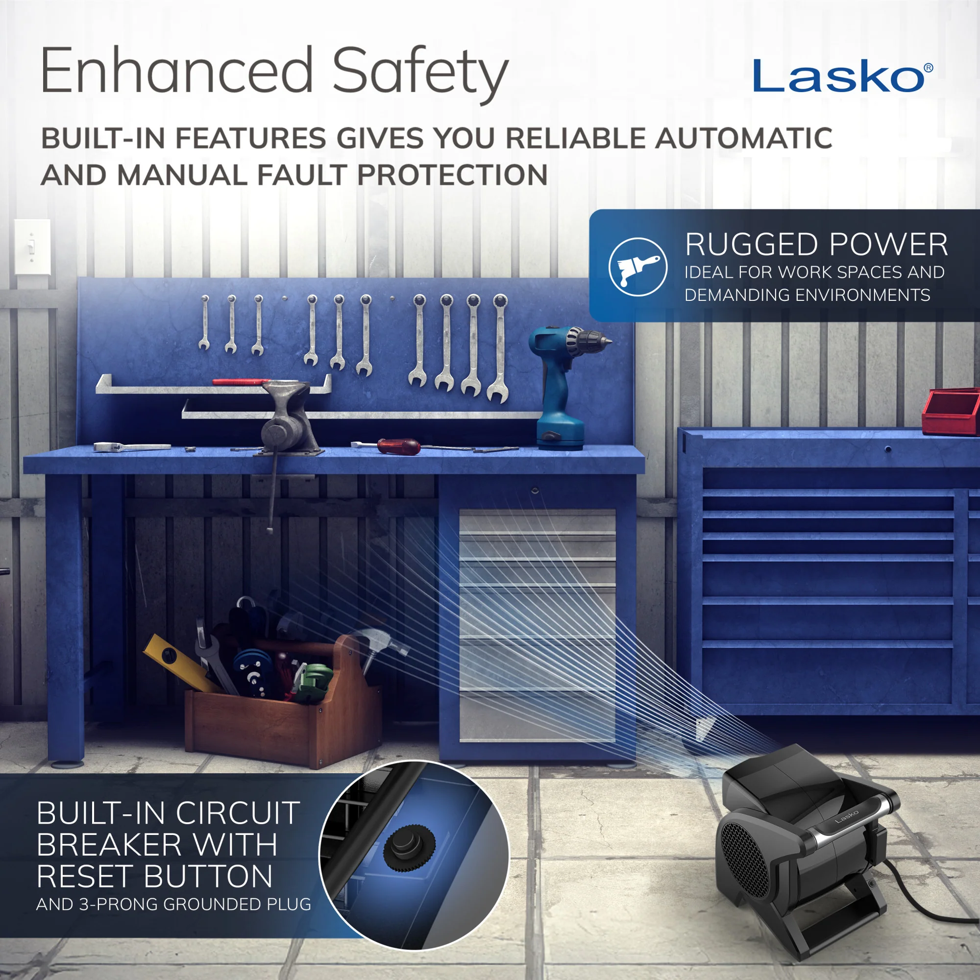 Lasko Pro Performance Pivoting High Velocity Utility Blower Fan with 3 Speeds, U15617, Black - Image 6