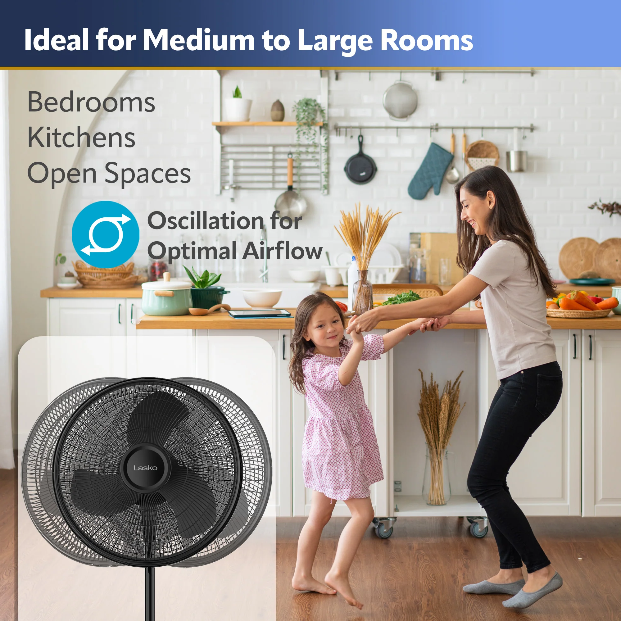 Lasko S16500 16" Oscillating 3 Speed Pedestal Fan: black - Image 7