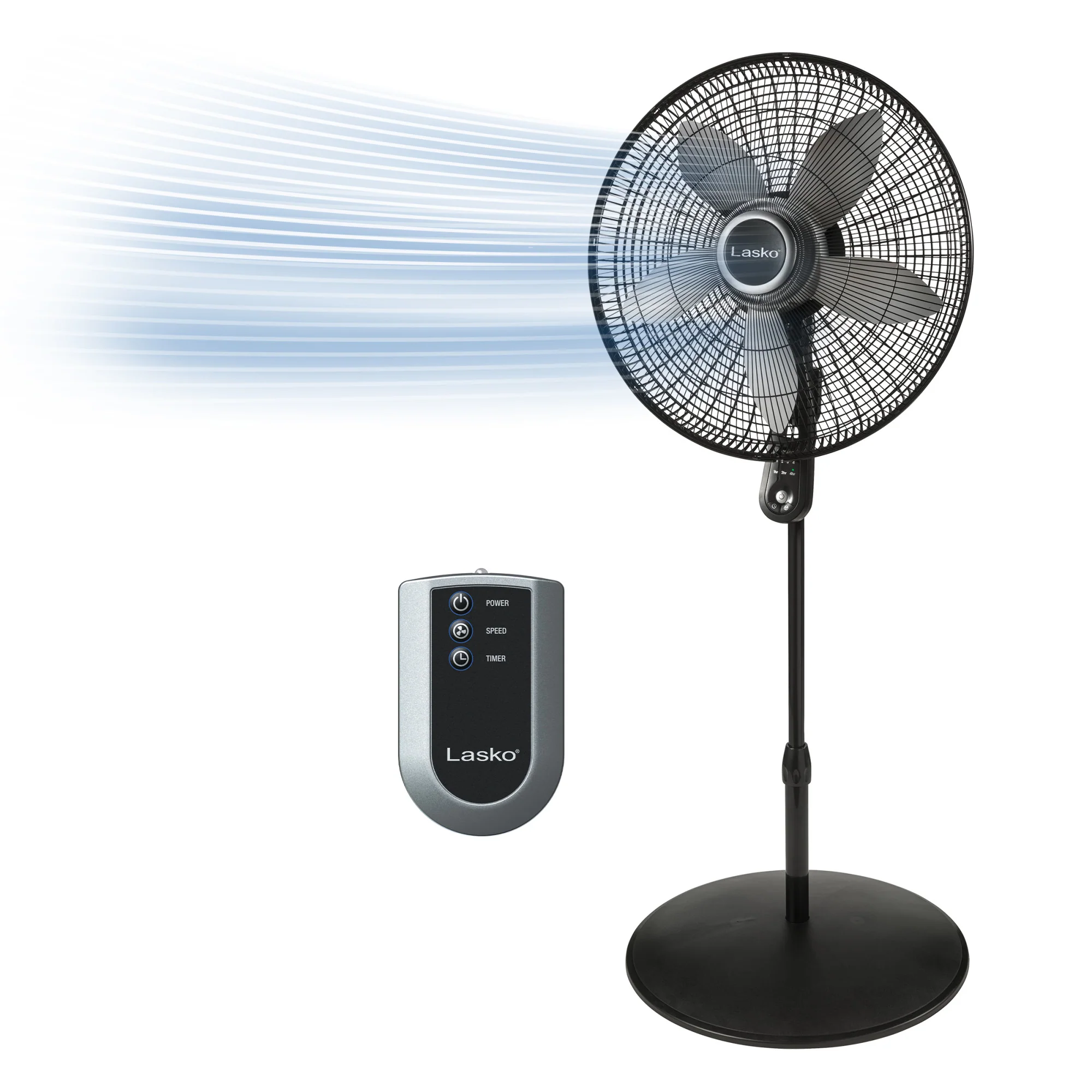Lasko 20" 3-speed Pedestal Fan with Remote & Timer (black, model S20620)