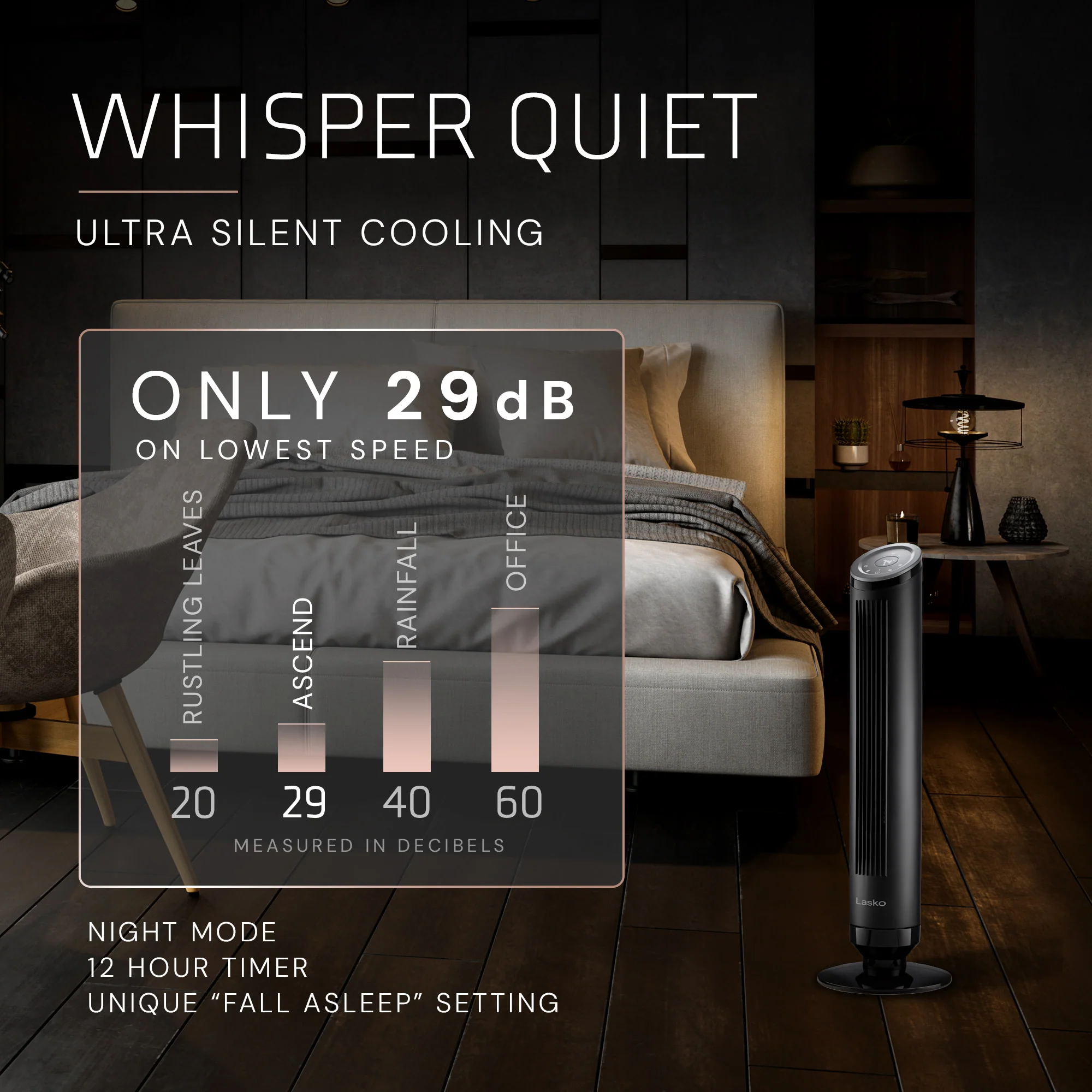Lasko Summit Ascend OST100 36" Oscillating Tower Fan with Remote Control: Black - Image 4