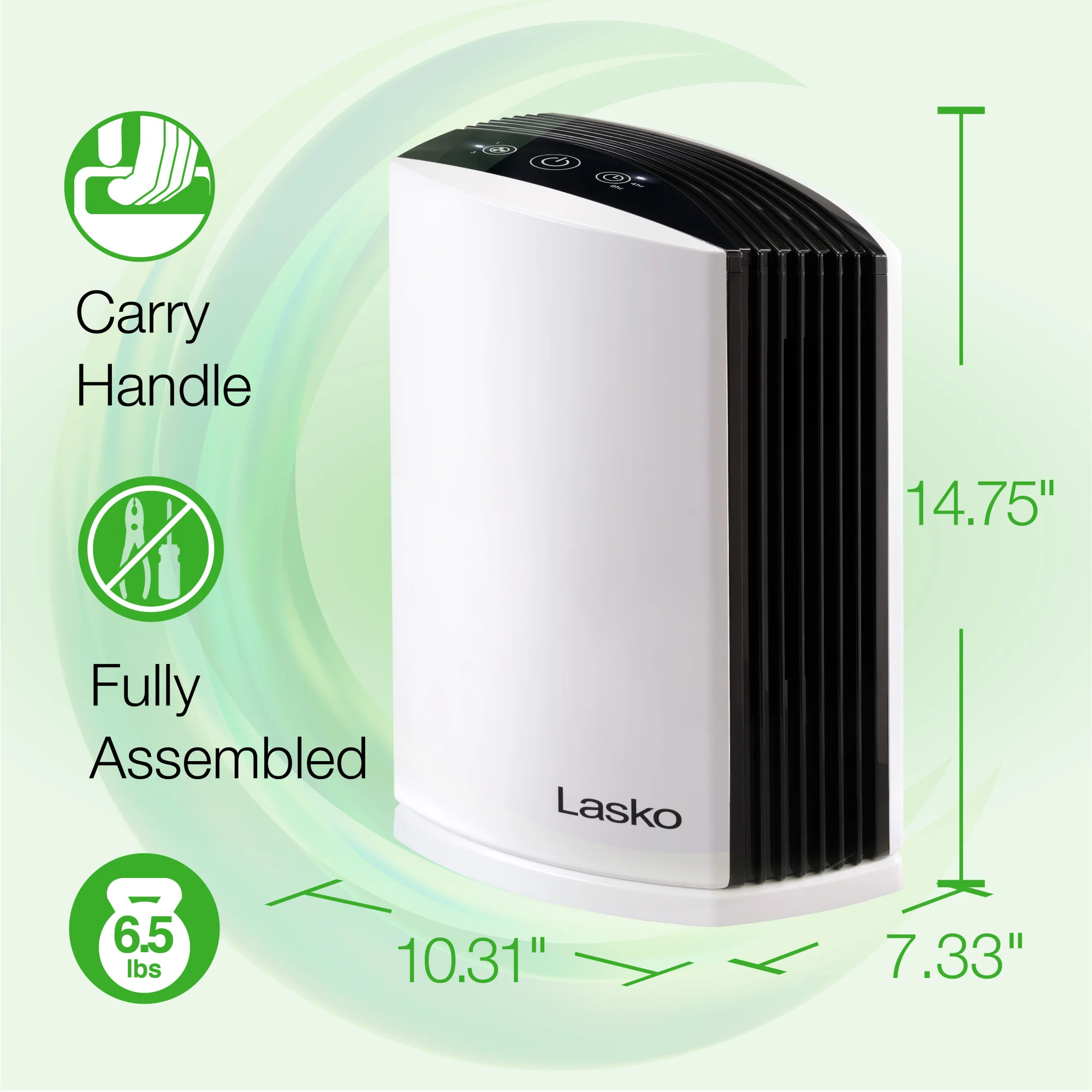 Lasko True HEPA Filter Desktop Air Purifier with Timer, LP200, White - Image 6