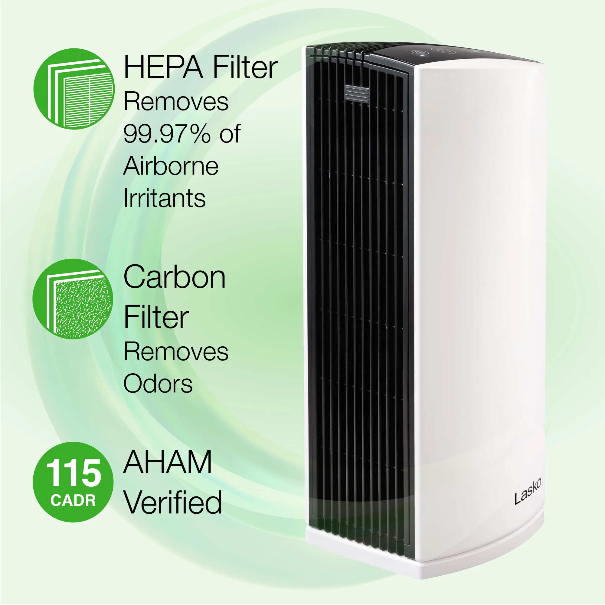 Lasko True HEPA Room Air Purifier with Timer, LP300, White - Image 3