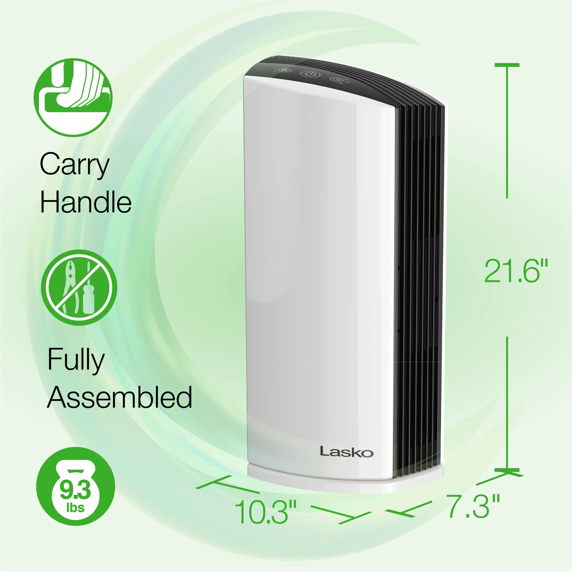 Lasko True HEPA Room Air Purifier with Timer, LP300, White - Image 5