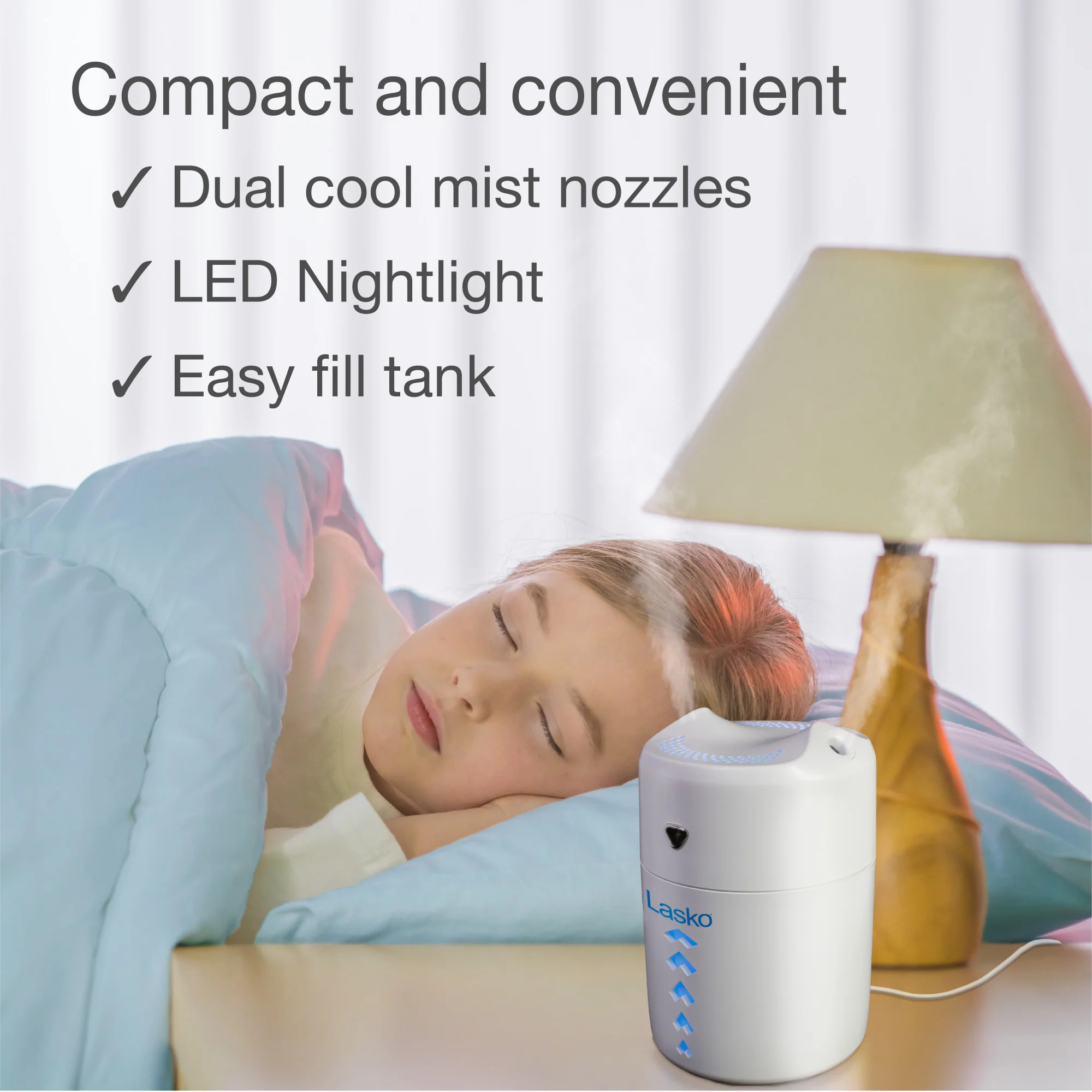 Lasko Ultrasonic Personal Cool Mist Humidifier with Nightlight, UH150, White - Image 3
