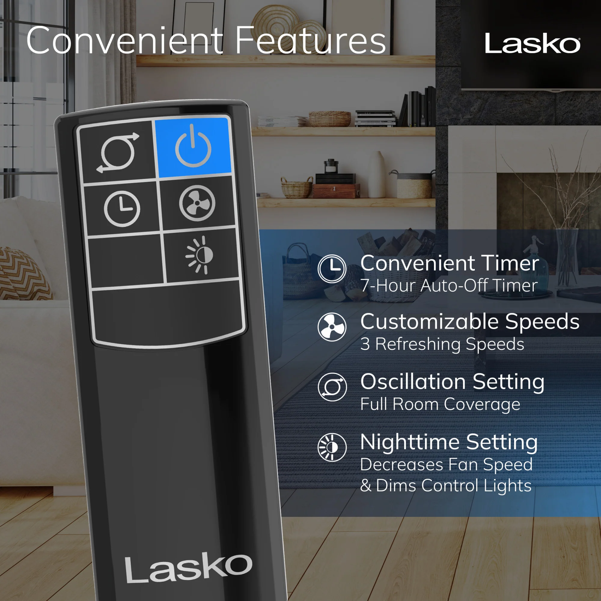 Lasko Wind Tower® 35" Tower Fan with Nighttime Mode and Remote Control - Image 3