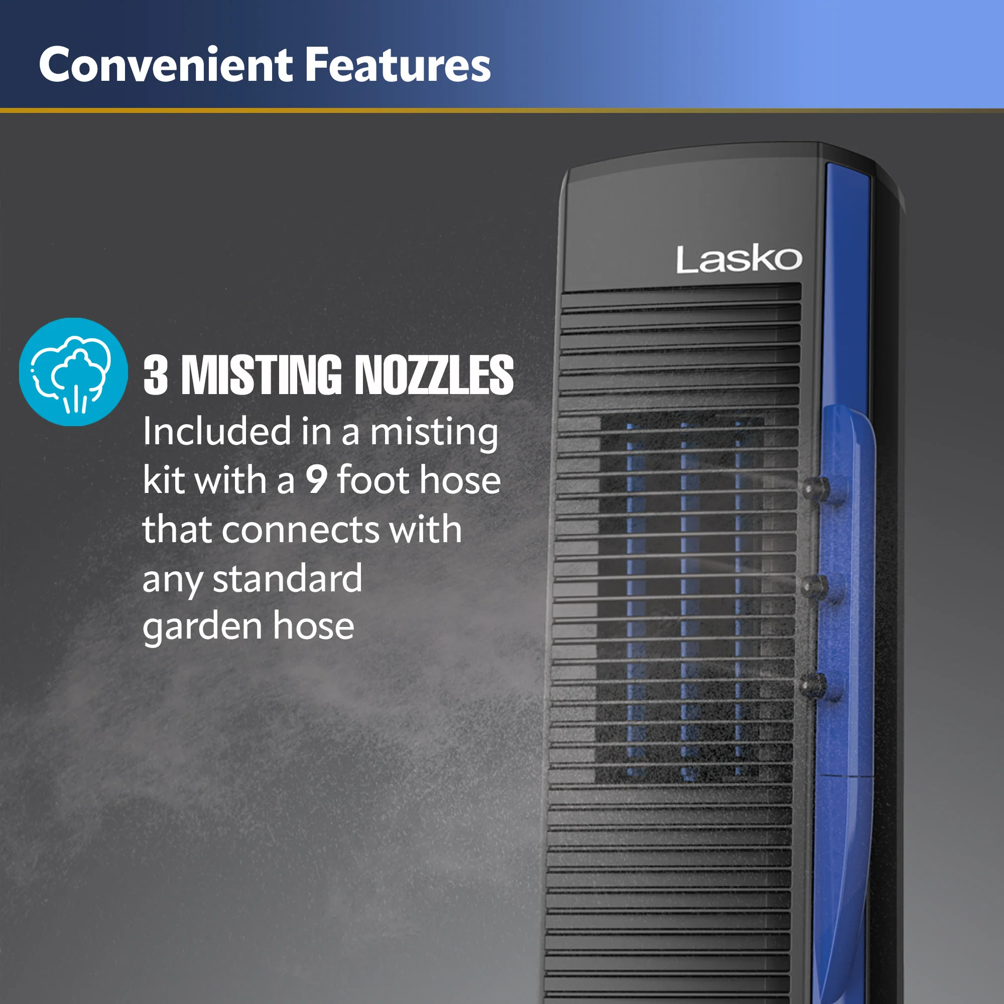 Lasko YF300 42" Misting Outdoor Tower Fan with 10-Foot Power Cord and 4 speeds - Image 3