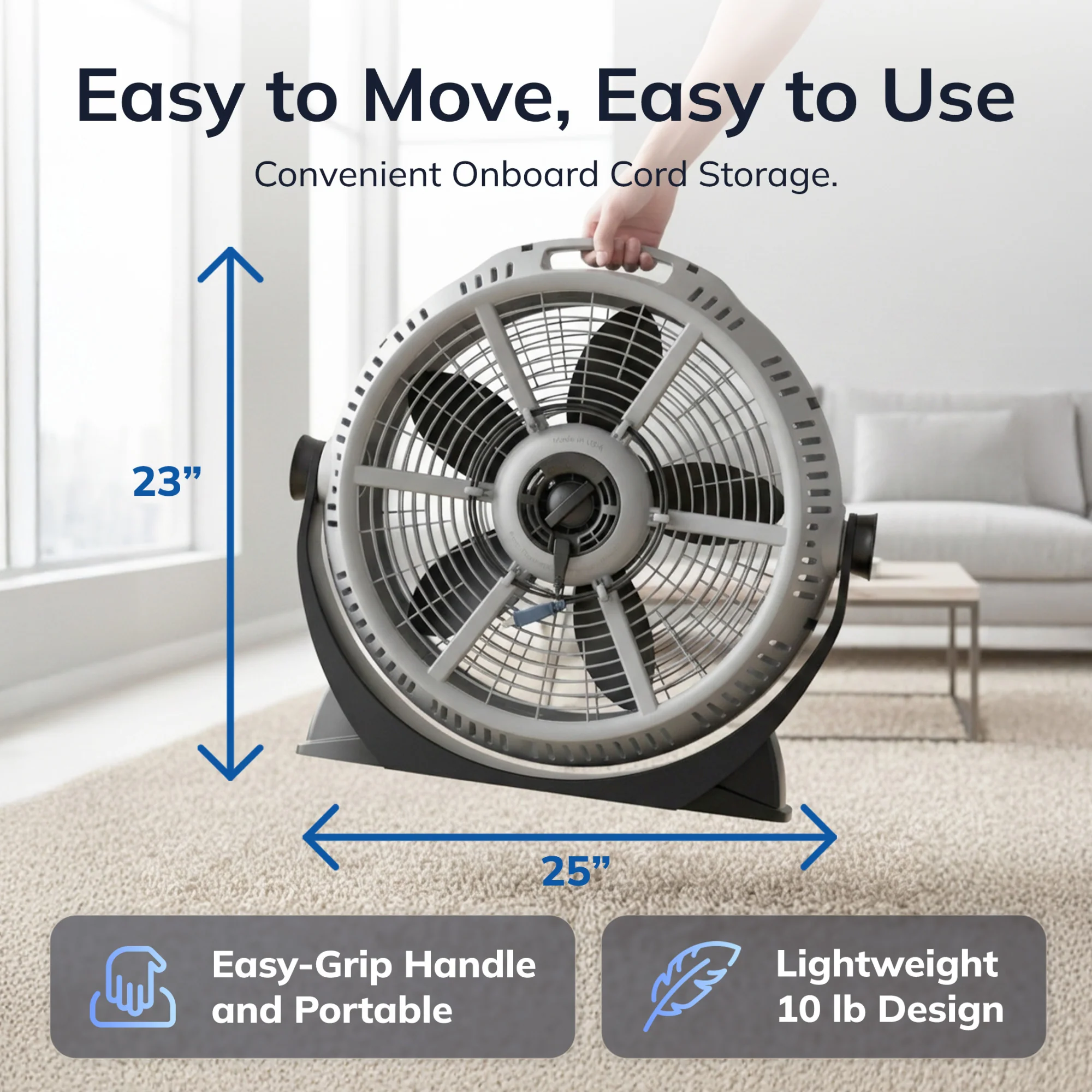 Lasko Wind Machine® A20304 20" Pivoting 3-Speed Air Circulator Fan: Gray - Image 7